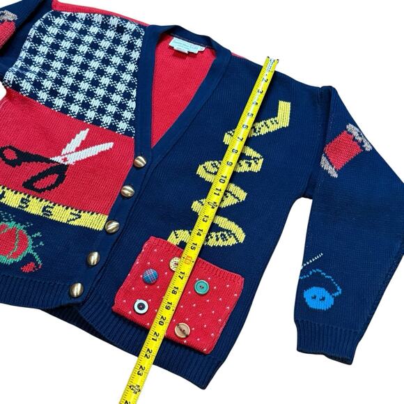 VTG Sweater Loft Women’s Knit Cardigan Sweater Sewing Seamstress Patchwork Small - Picture 12 of 16